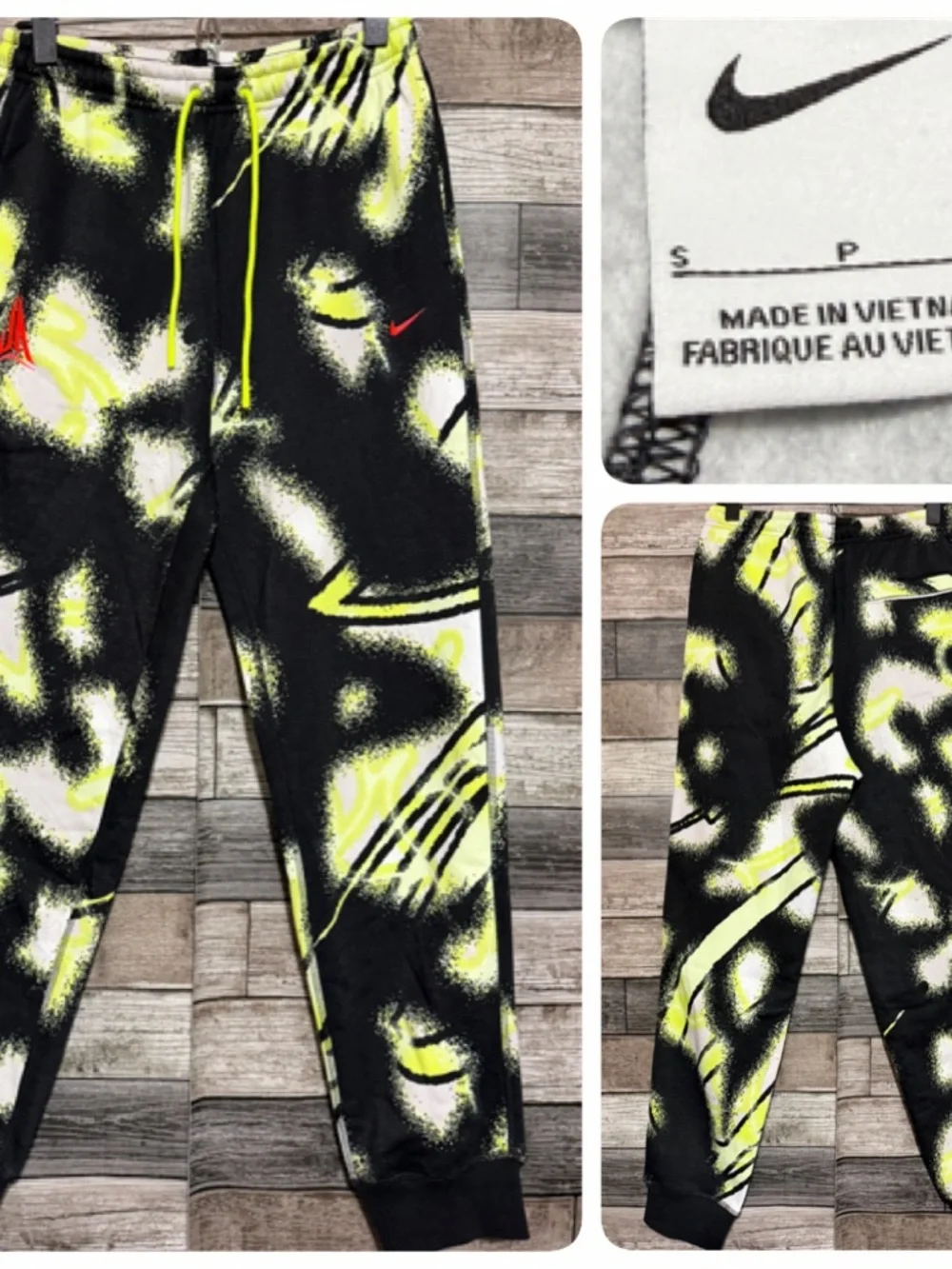 Nike Ja Morant Fleece Joggers Sweatpants Men’s S Black Neon (Inseam 29)